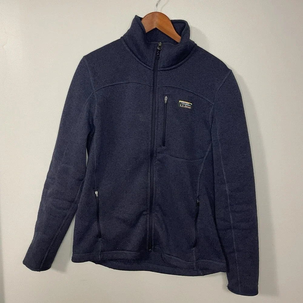 LL‎ Bean Full Zip Sweater Jacket Men Size M Blue Fleece Lined Outdoors